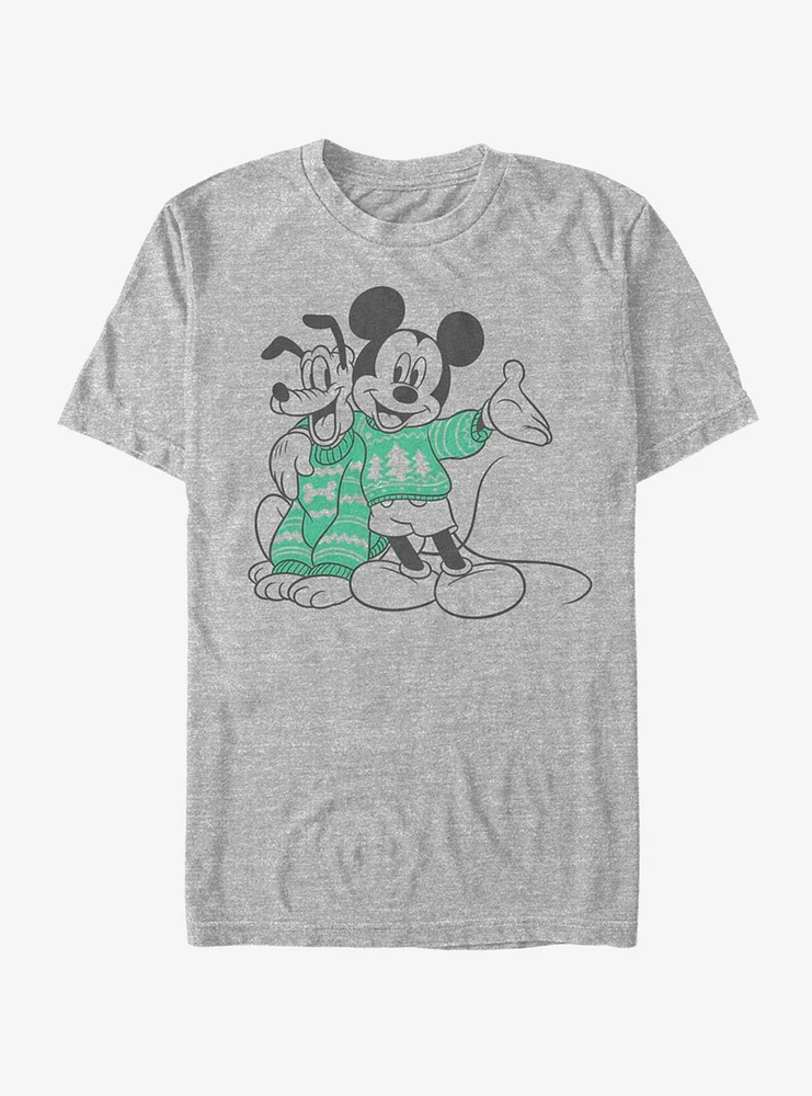 Disney Mickey Mouse & Pluto Matching Holiday Sweaters T-Shirt