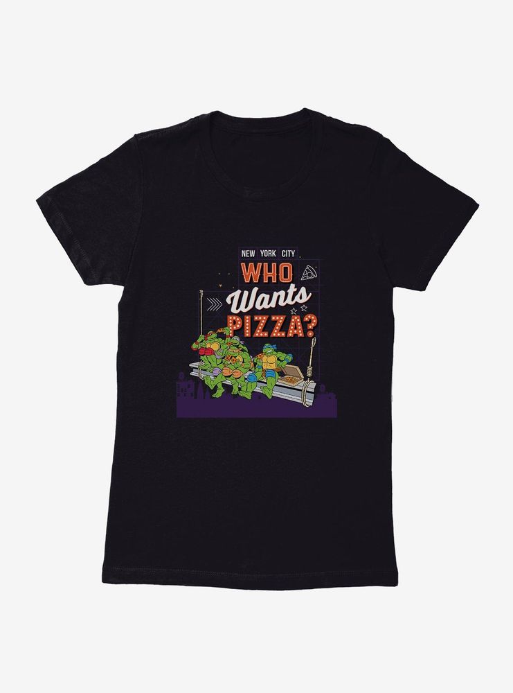 Teenage Mutant Ninja Turtles Pizza Neon Sign Womens T-Shirt