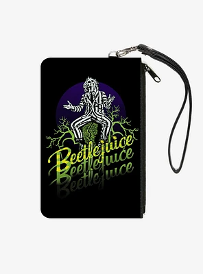 Beetlejuice Sitting on Tombstone Pose Zip Clutch Canvas Wallet