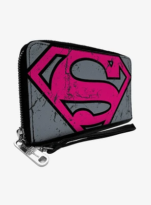 DC Comics Superman Shield Close Up Weathered Zip Around Rectangle Wallet