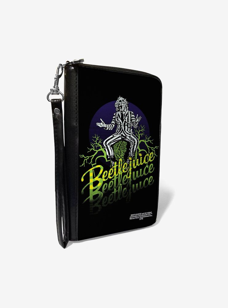 Beetlejuice Sitting on Tombstone Pose Trees Zip Around Rectangle Wallet