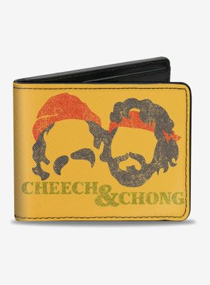 Cheech Chong Faces Silhouette Weathered Yellow Bifold Wallet