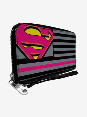 DC Comics Superman Shield Americana Stripes Zip Around Rectangle Wallet