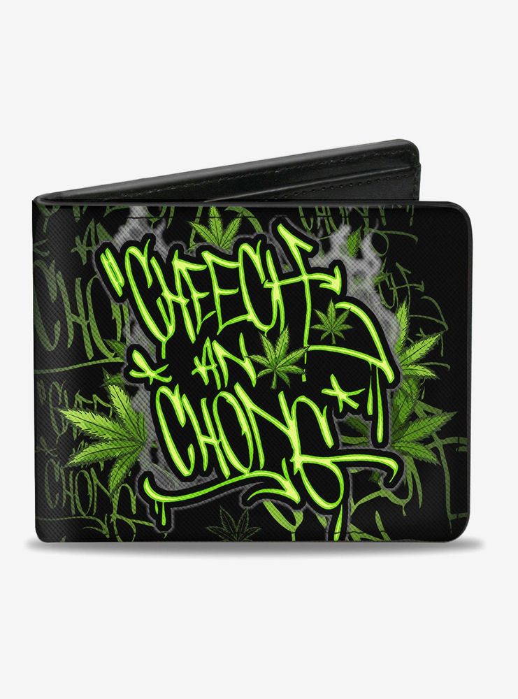 Cheech and Chong Tag Pot Leaves and Smoke Bifold Wallet