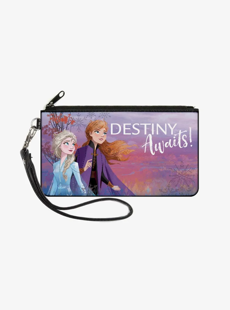 Disney Frozen 2 Elsa and Anna Pose Destiny Awaits Zip Clutch Canvas Wallet