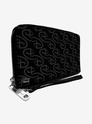 Disney Signature D Monogram Black Gray Zip Around Rectangle Wallet