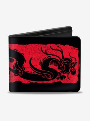 Disney Mulan Dragon Block Print Black Red Bifold Wallet