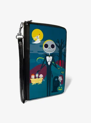 The Nightmare Before Christmas Stylized Jack Cemetery Scene Blues Zip Around Rectangle Wallet