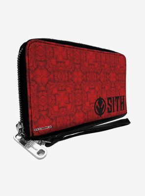 Star Wars Sith Trooper Sith Icon Collage Reds Black Zip Around Rectangle Wallet