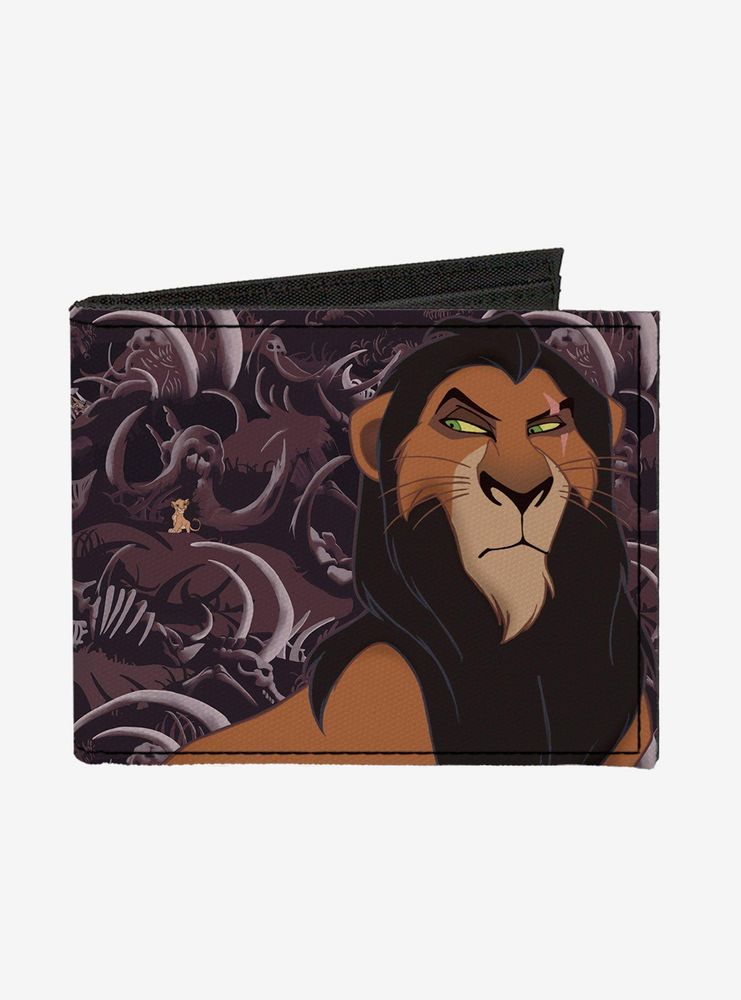 Disney The Lion King Scar Pose Elephant Graveyard Bones Bifold Canvas Wallet