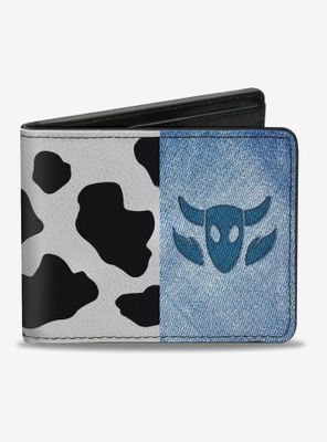 Disney Pixar Toy Story Woody Denim Cowboy Bull Icon Cow Print Bifold Wallet