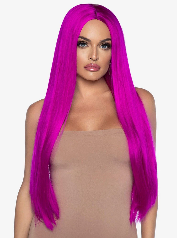 Long Straight Center Part Wig Raspberry