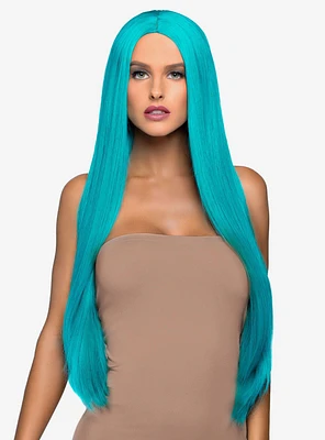 Long Straight Center Part Wig Turquoise