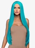 Long Straight Center Part Wig Turquoise