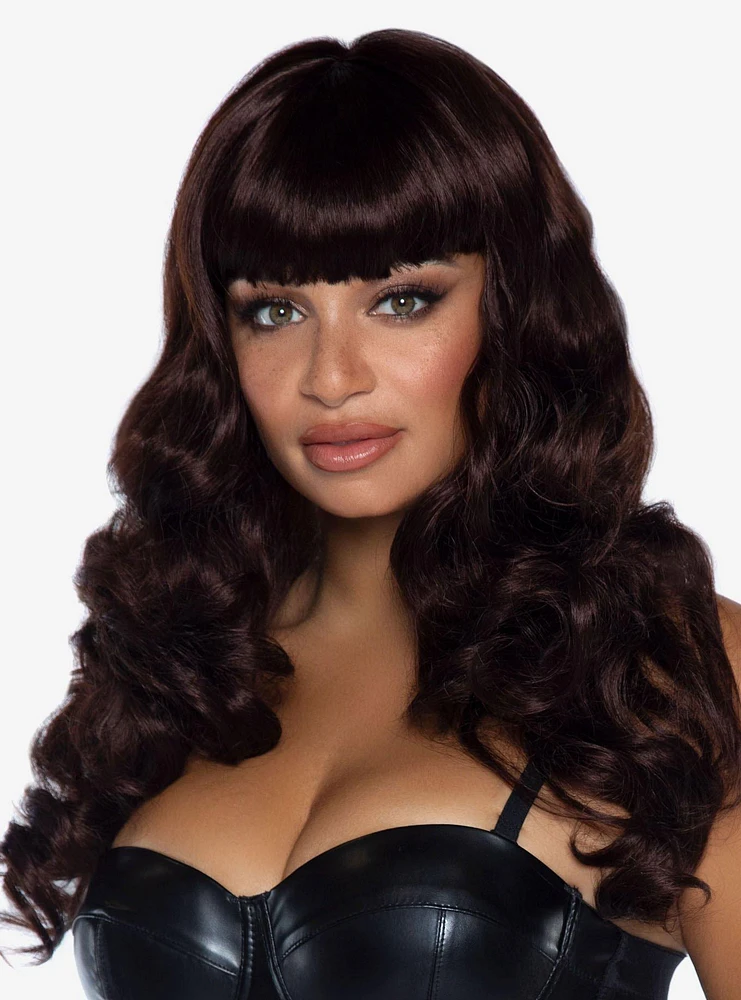 Long Wavy Bang Wig Brown