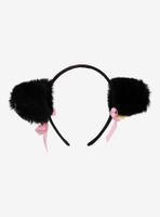Black & Ribbon Bell Fuzzy Cat Ear Headband