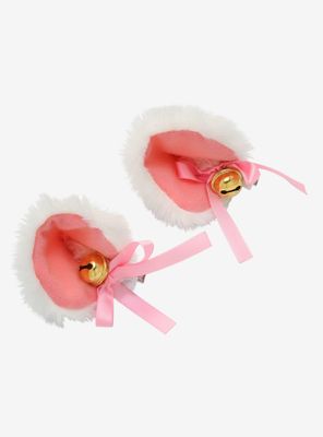 White & Pink Fuzzy Cat Ear Hair Clips