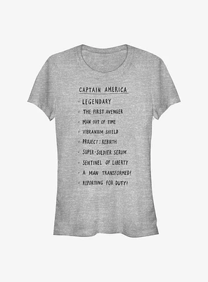 Marvel Captain America Cap List Girls T-Shirt
