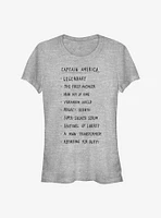 Marvel Captain America Cap List Girls T-Shirt