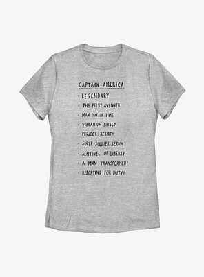 Marvel Captain America Cap List Womens T-Shirt