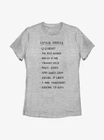 Marvel Captain America Cap List Womens T-Shirt