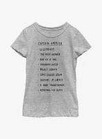 Marvel Captain America Cap List Youth Girls T-Shirt