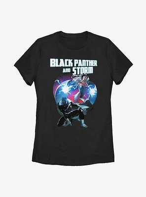 Marvel Black Panther Hero Couple Heart Womens T-Shirt