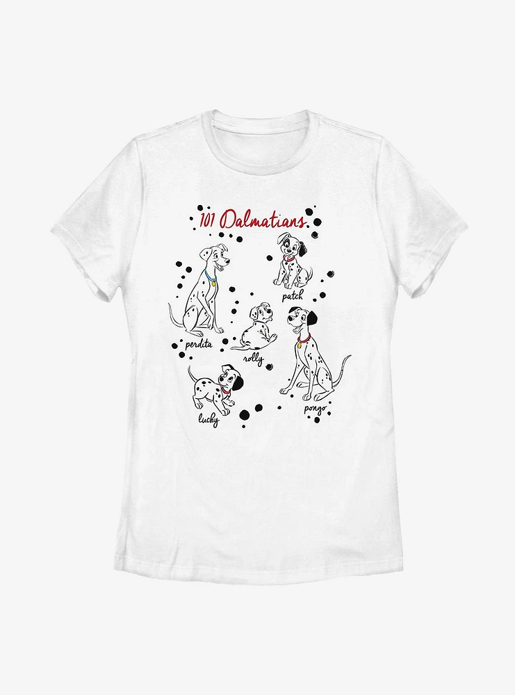 Disney 101 Dalmatians Puppy Names Womens T-Shirt