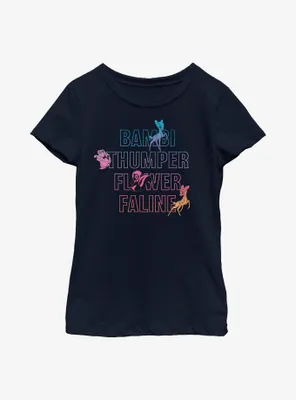 Disney Bambi Characters Names Stacked Youth Girls T-Shirt