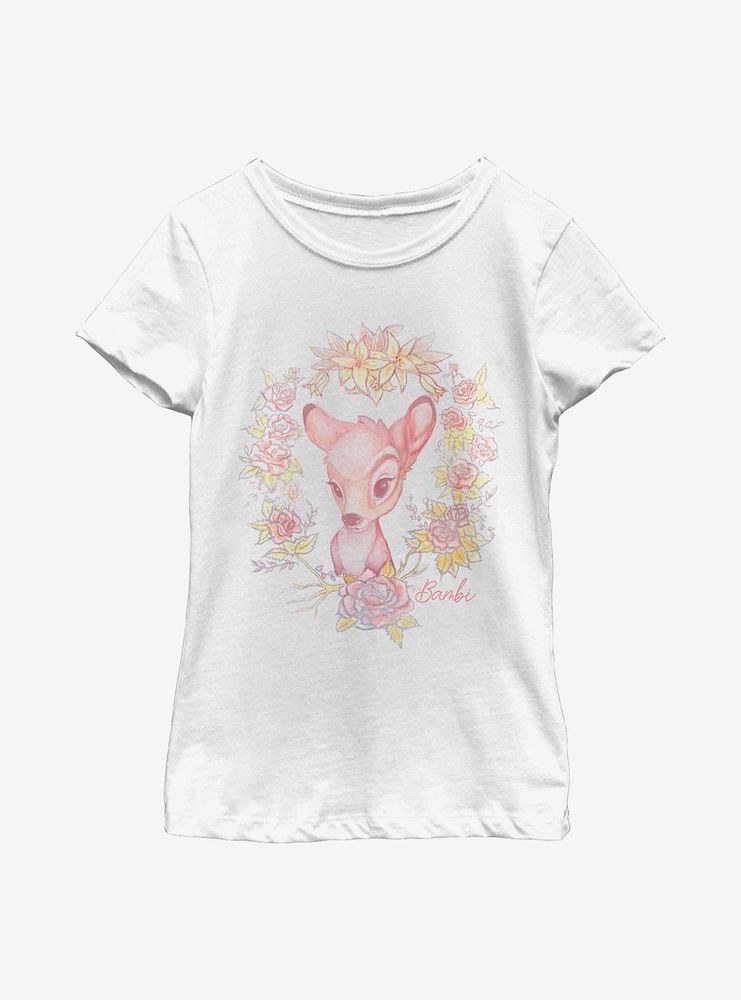 Disney Bambi Watercolor Floral Youth Girls T-Shirt