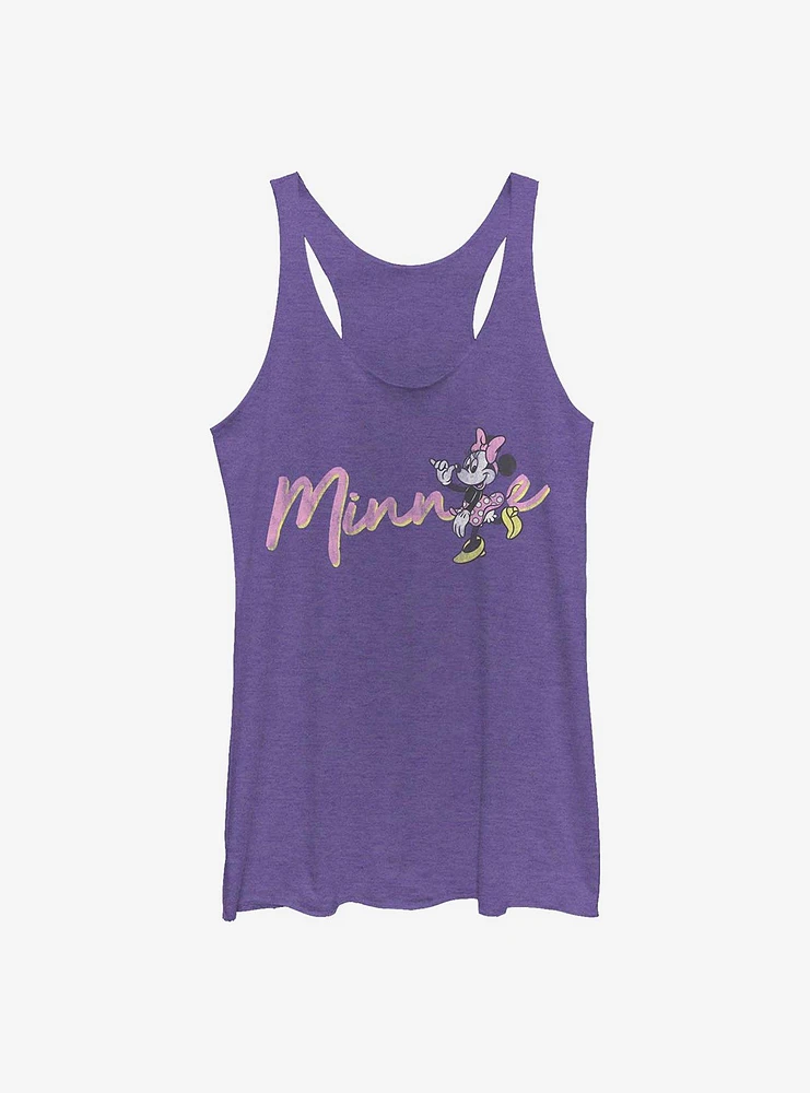 Disney Minnie Mouse Pink Script Womens Tank Top