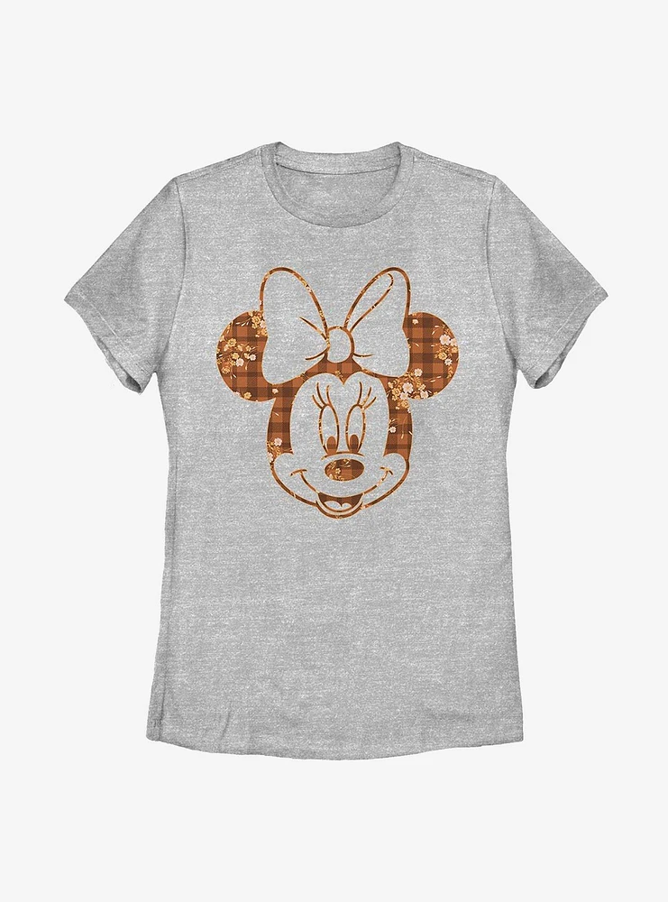 Disney Minnie Mouse Fall Floral Plaid Womens T-Shirt