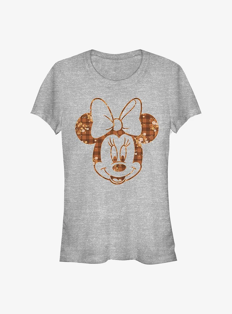 Disney Minnie Mouse Fall Floral Plaid Girls T-Shirt