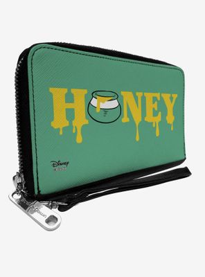Winnie the Pooh Dripping Honey Green Yellow Zip Around Wallet