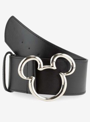 Disney Mickey Mouse Ears Silver Buckle Vegan Leather Belt