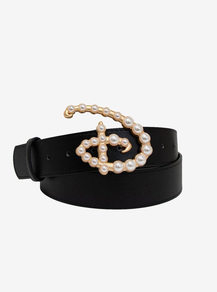 Disney Signature D Logo Faux Pearl Buckle Vegan Leather Belt