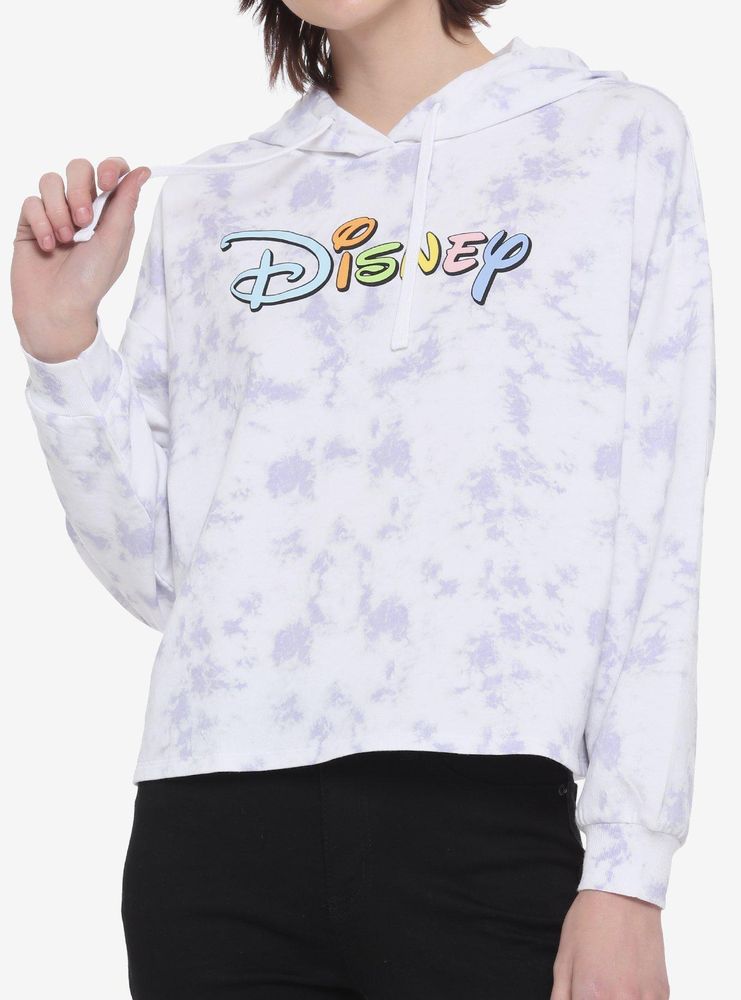 Disney Pastel Logo Tie-Dye Girls Crop Hoodie