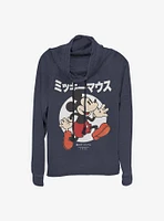 Disney Mickey Mouse Japanese Text Comic Cowlneck Long-Sleeve Girls Top