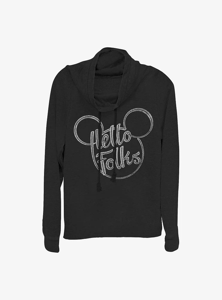 Disney Mickey Mouse Hello Folks Cowlneck Long-Sleeve Girls Top