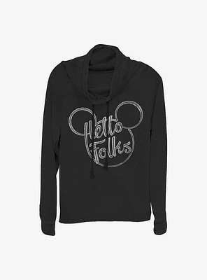 Disney Mickey Mouse Hello Folks Cowlneck Long-Sleeve Girls Top