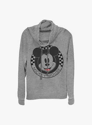 Disney Mickey Mouse Checkered Cowlneck Long-Sleeve Girls Top