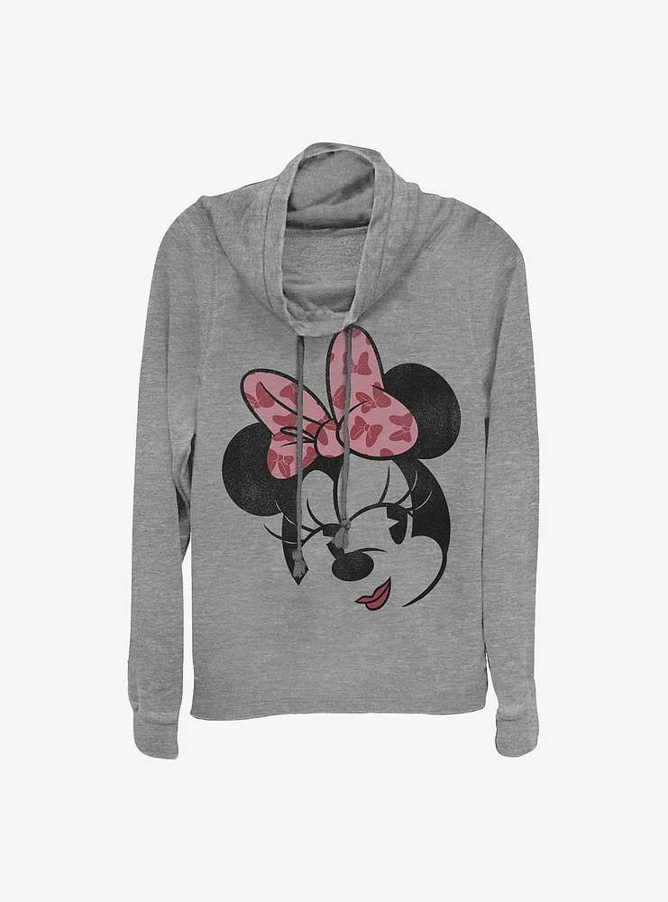 Disney Minnie Mouse Face Cowlneck Long-Sleeve Girls Top