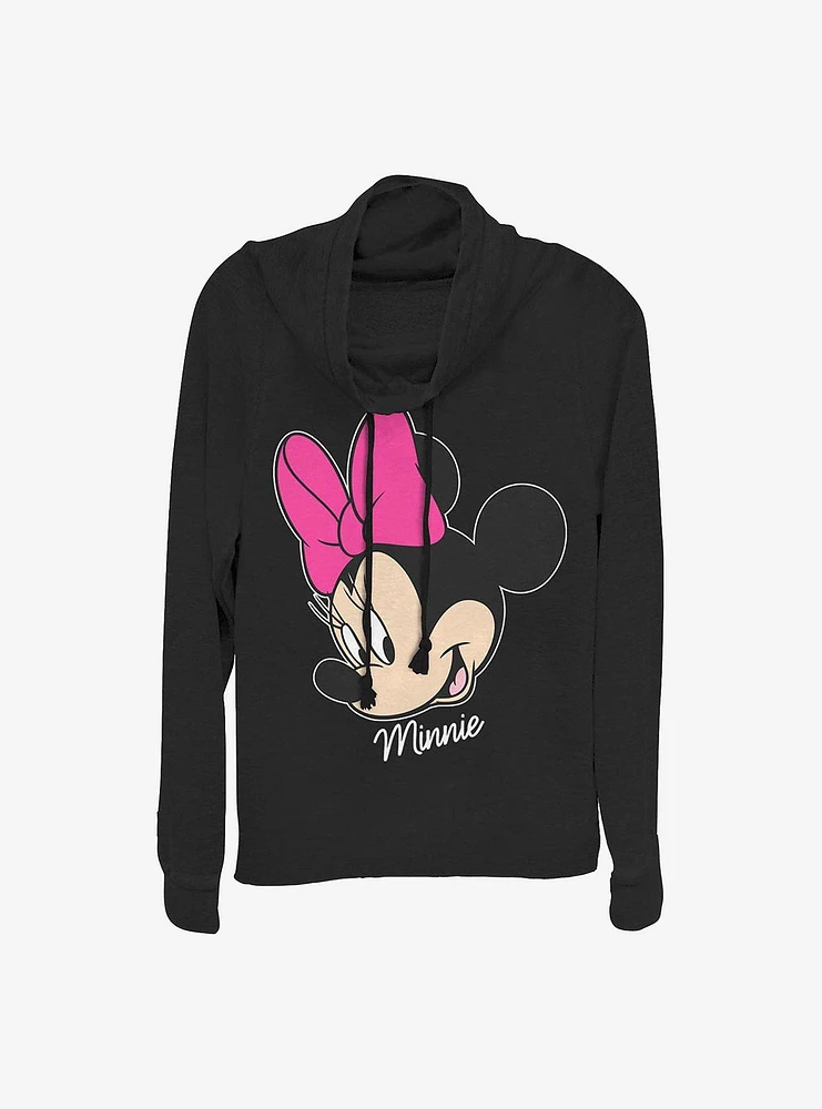 Disney Minnie Mouse Big Face Cowlneck Long-Sleeve Girls Top