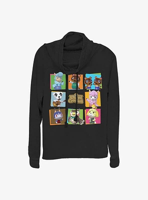 Nintendo Animal Crossing 8 Character Paste Up Cowlneck Long-Sleeve Girls Top