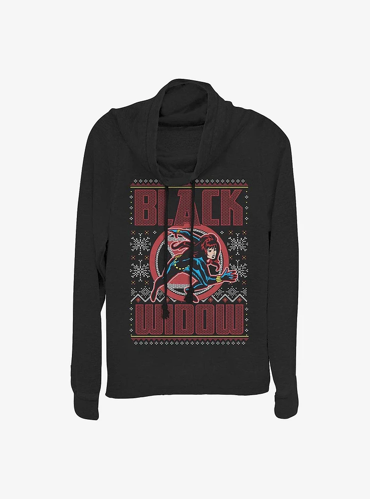 Marvel Black Widow Holiday Sweater Cowlneck Long-Sleeve Girls Top