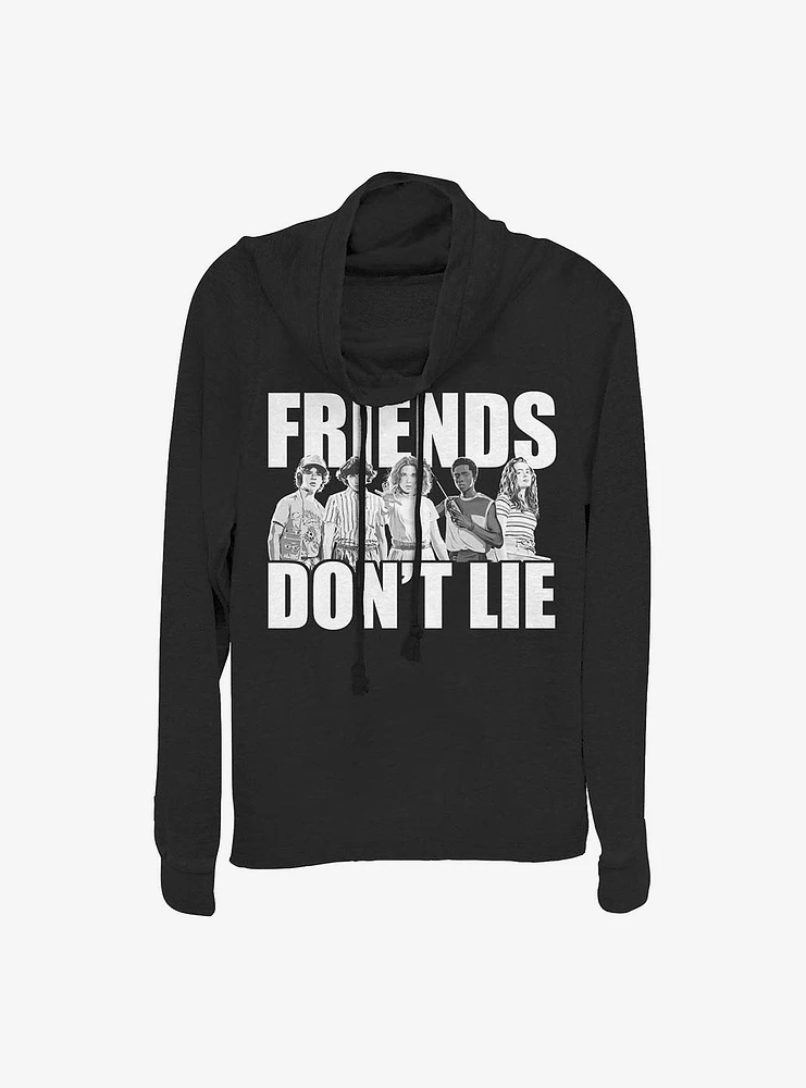 Stranger Things Cast Friends Don't Lie Cowlneck Long-Sleeve Girls Top