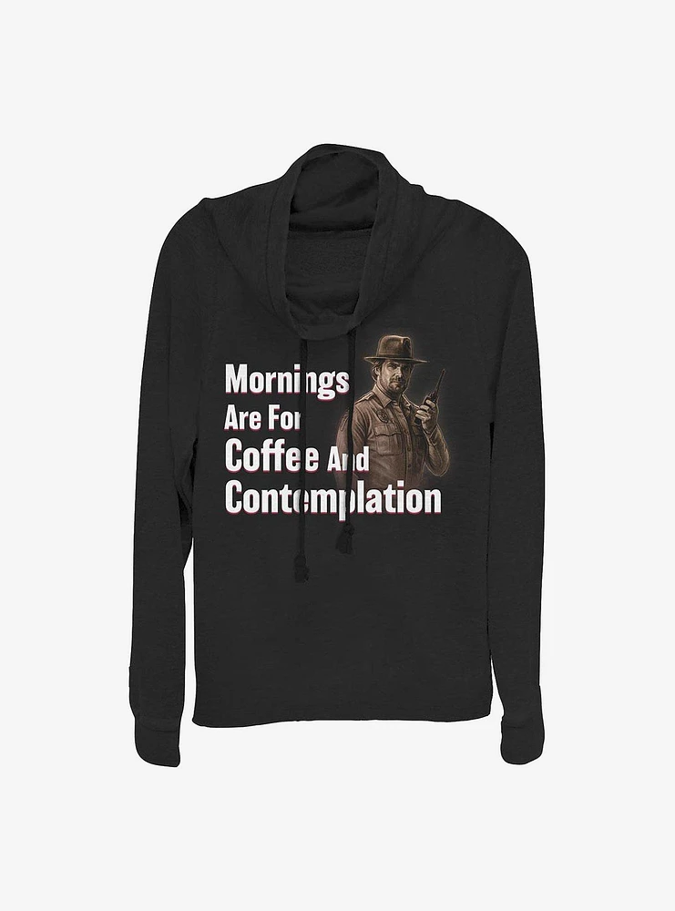 Stranger Things Coffee And Contemplation Cowlneck Long-Sleeve Girls Top