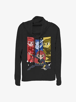 Marvel Black Widow Cartoon Trio Cowlneck Long-Sleeve Girls Top