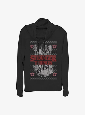 Stranger Things Upside Down Ugly Sweater Cowlneck Long-Sleeve Girls Top