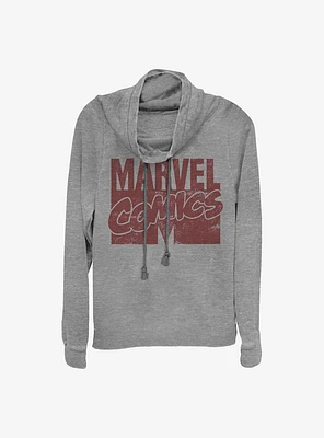 Marvel Logo Distressed Cowlneck Long-Sleeve Girls Top